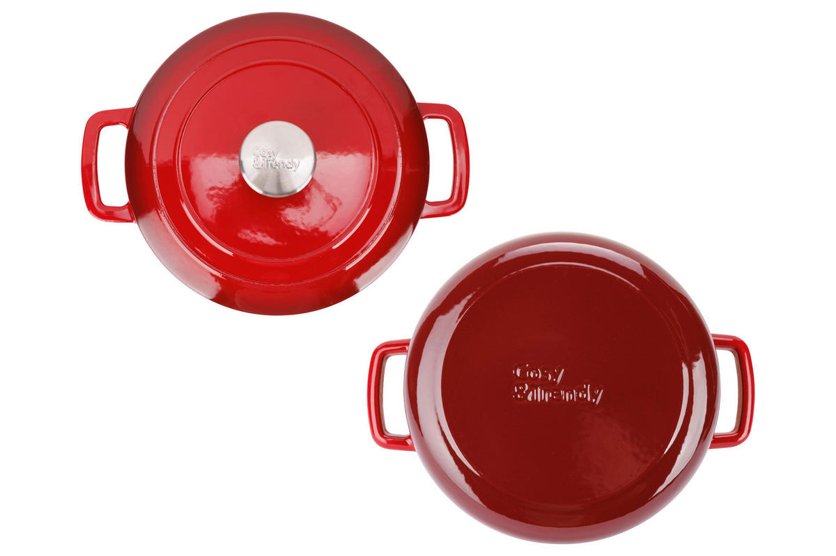 BRÄTER Fontestic Traditionelle rote aus Gusseisen Ø 24 cm / 4,6 Liter – emailliert - Rot, Keramik (1/2/12cm) - Cosy & Trendy