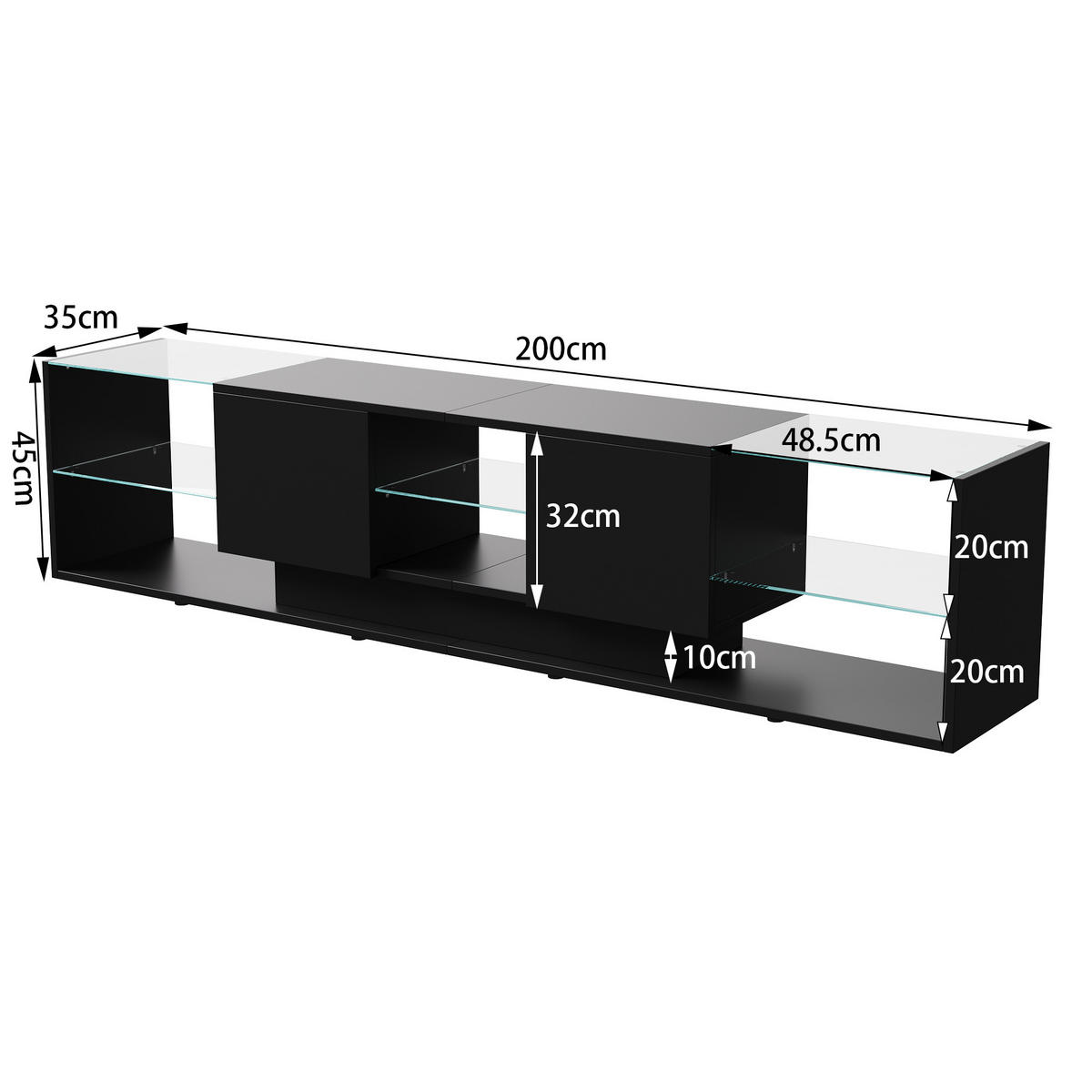 LED TV-LOWBOARD 200 cm– Modernes TV-Board mit Stauraum, Schwarz - Schwarz, Holz (35/45/200cm)