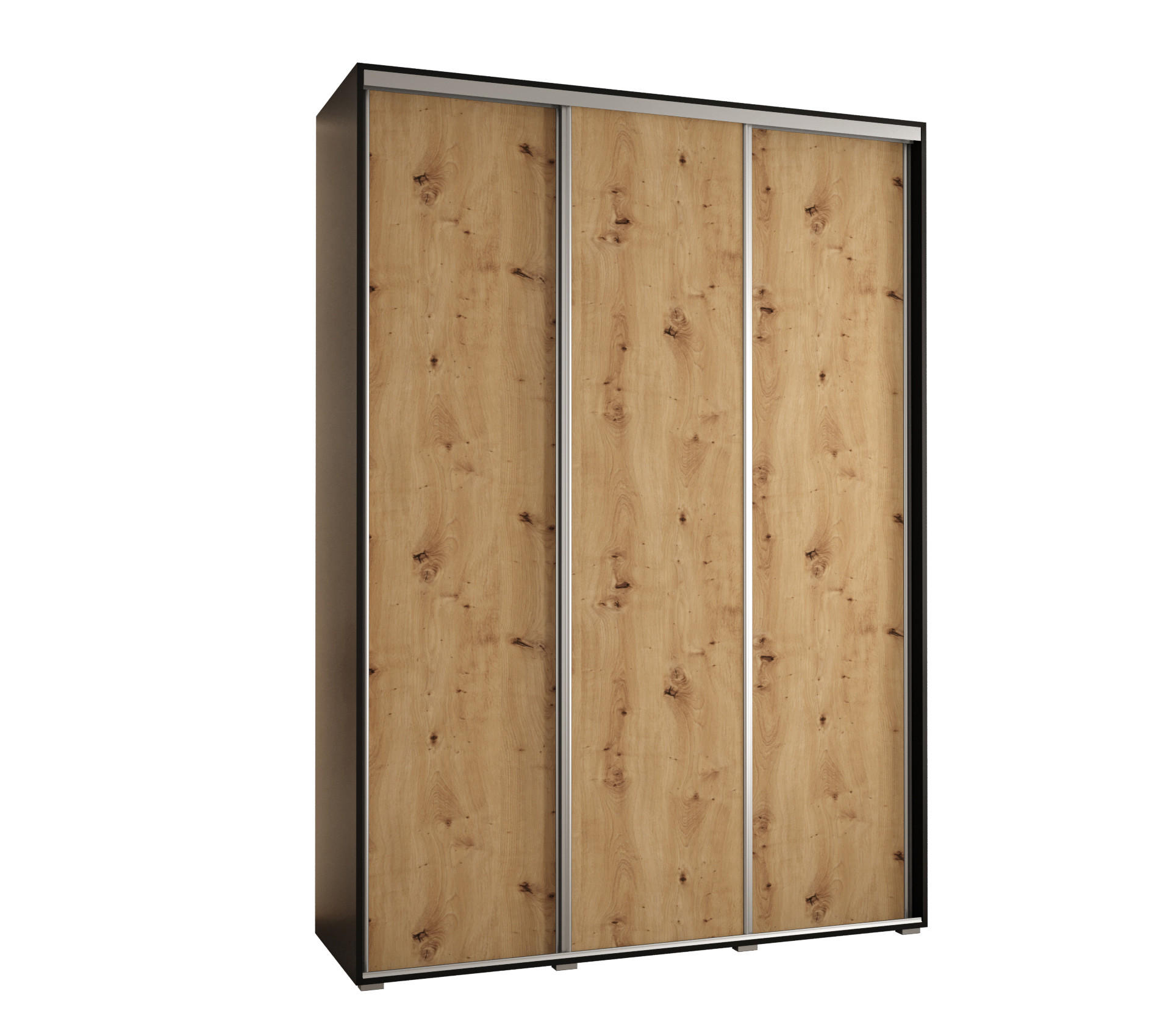 Abiks Möbel Schwebetürenschrank Schwarz, Eiche Artisan, Silber 170x235x60 cm