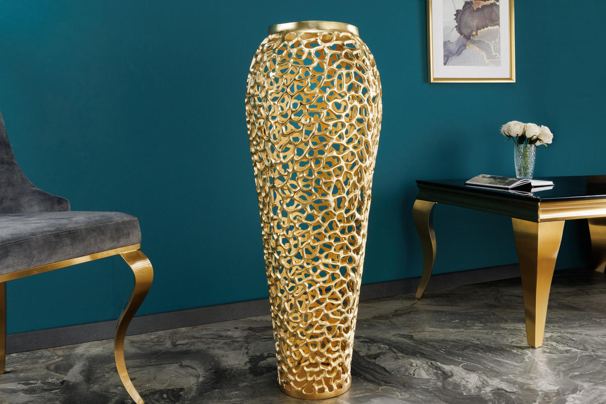 VASE ABSTRACT LEAF Metall Gold 34 cm - Goldfarben, Metall (92cm) - riess-ambiente