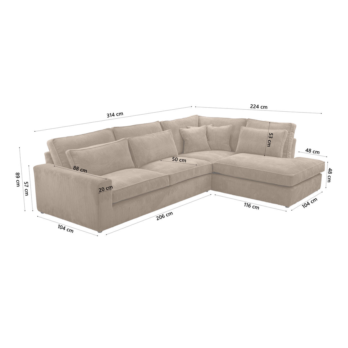 ECKSOFA CAMBO Ohne Schlaffunktion, Braun - Braun, Textil (314/224cm) - Fedve