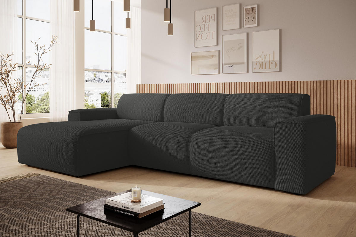 ECKSOFA L Form Didim mini Grau 310/165/78 cm – stilvolle kleine Eckcouch L - Schwarz/Grau, Kunststoff/Textil (165/310cm) - AX Living