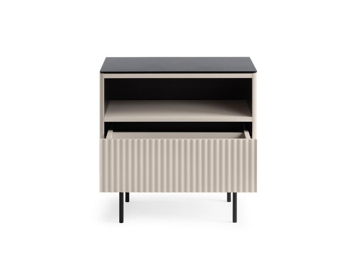 HIGHBOARD DIJON S57 57 cm (Kaschmir, Antisol-Glasplatte, LED) - Kaschmir/Schwarz, Glas/Holz (57/57/39cm) - Ravio