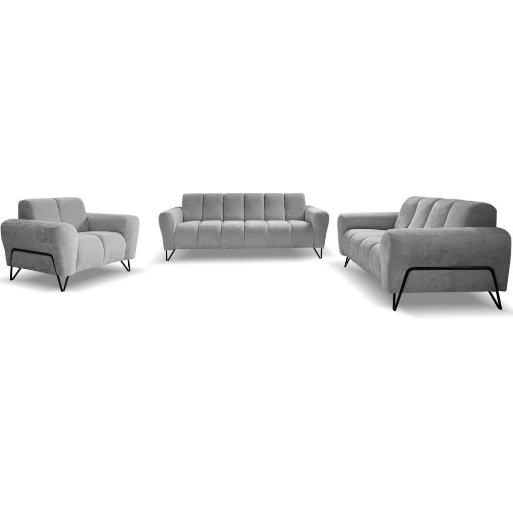 SITZGARNITUR Volare Sofas+Sessel, ohne Schlaffunktion, Grau - Grau, Textil/Metall (220/83/98cm) - Beautysofa