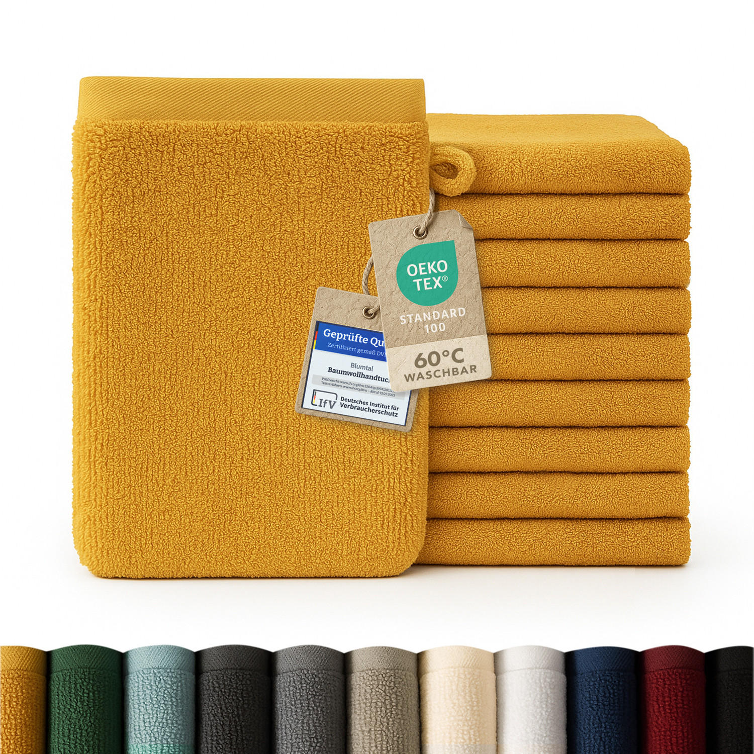 WASCHLAPPEN 10er-Set, 10x Waschlappen 15/20 cm, Gelb - Gelb, Textil (15/20cm) - Blumtal