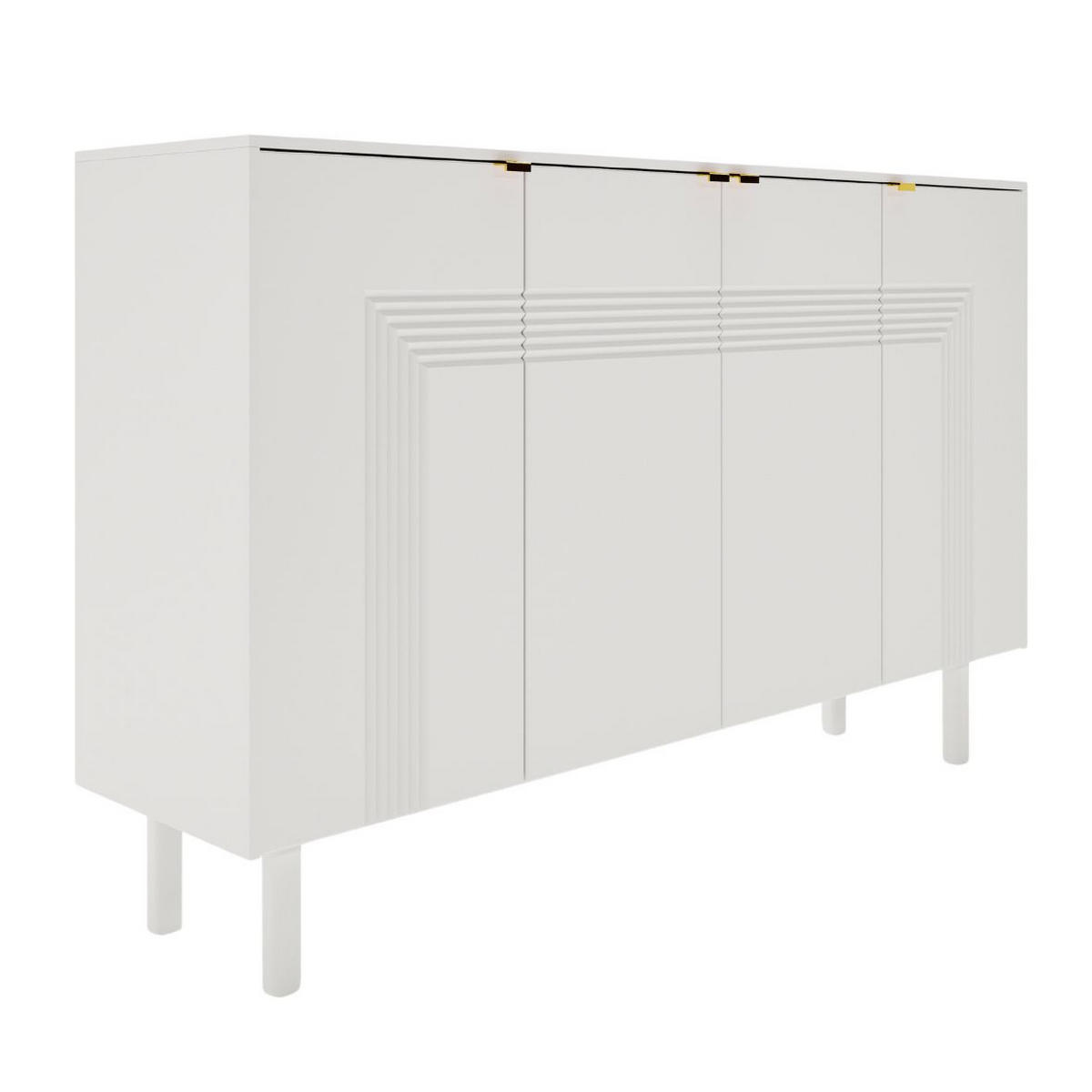 SIDEBOARD Yoko, Weiß, Mit Dekorativen Fronten Und Goldgriffen - Weiß, Holzwerkstoff/Buchenholz (156/99/40cm) - Dancan