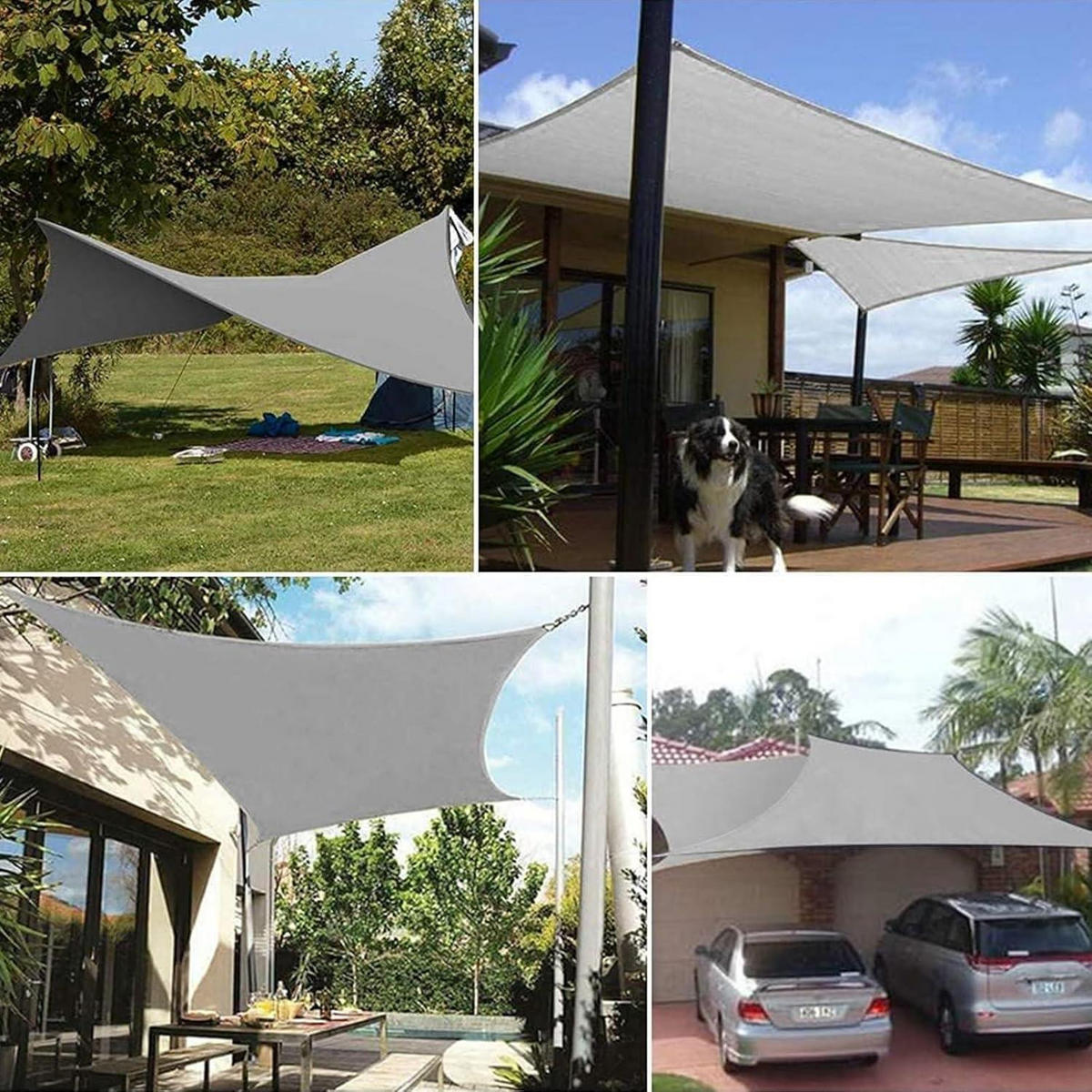 SONNENSEGEL Set 3 x 5 m Grau wasserdicht UV-Schutz 90% - Grau, Textil (100/100cm)