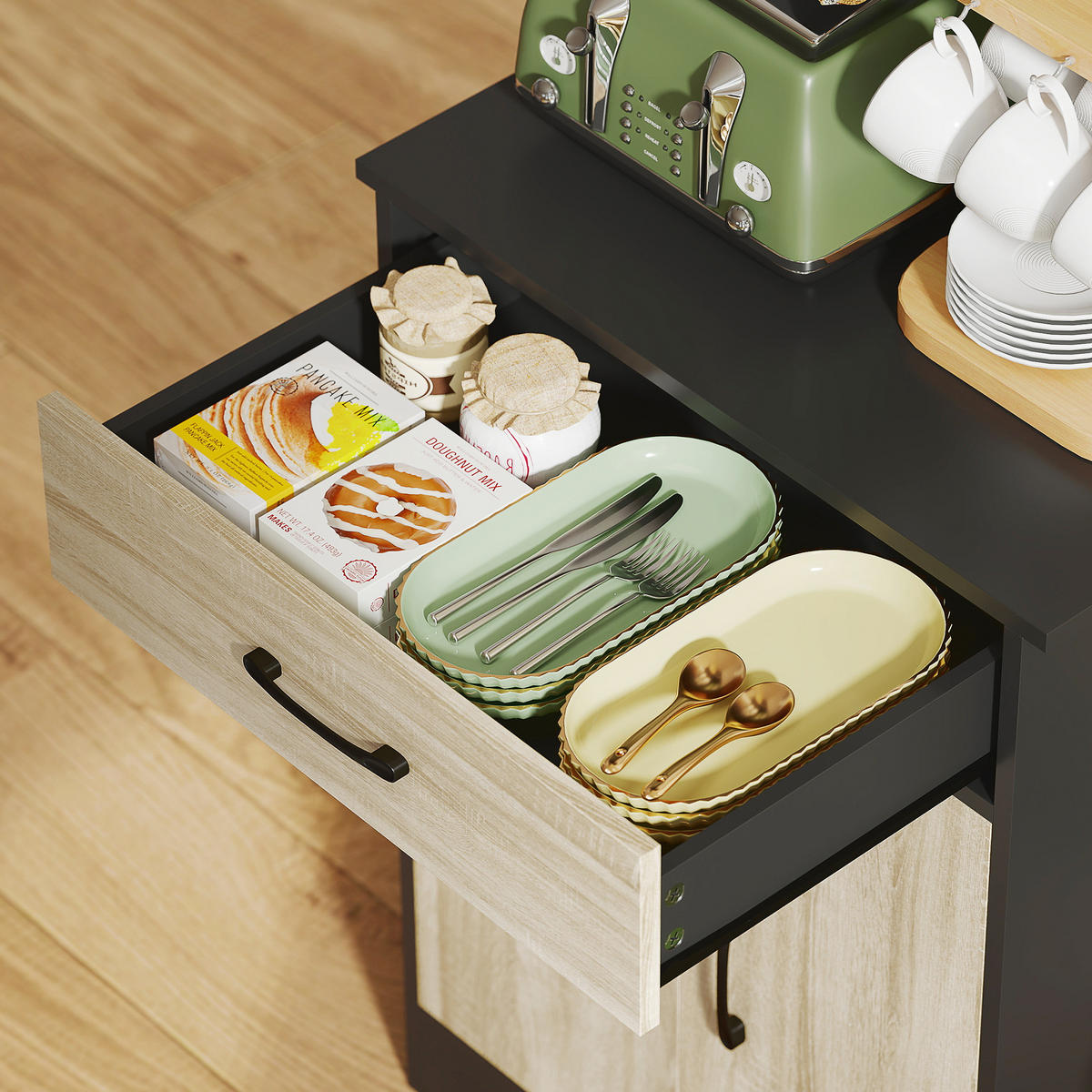 HIGHBOARD DE-11200 3 Türen Naturholz/Schwarz - Naturfarben, Holzwerkstoff (40/180/60cm) - ComfortXL