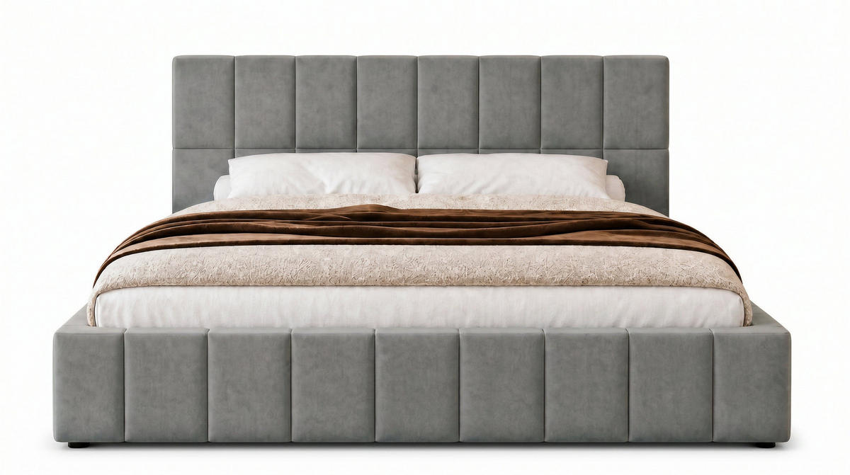 POLSTERBETT 180x200 cm, Alma, Doppelbett mit Bettkasten, Lattenrost aus Holz, Velourstoff, Grau - Grau, Holz/Textil (180/200cm) - Marpur