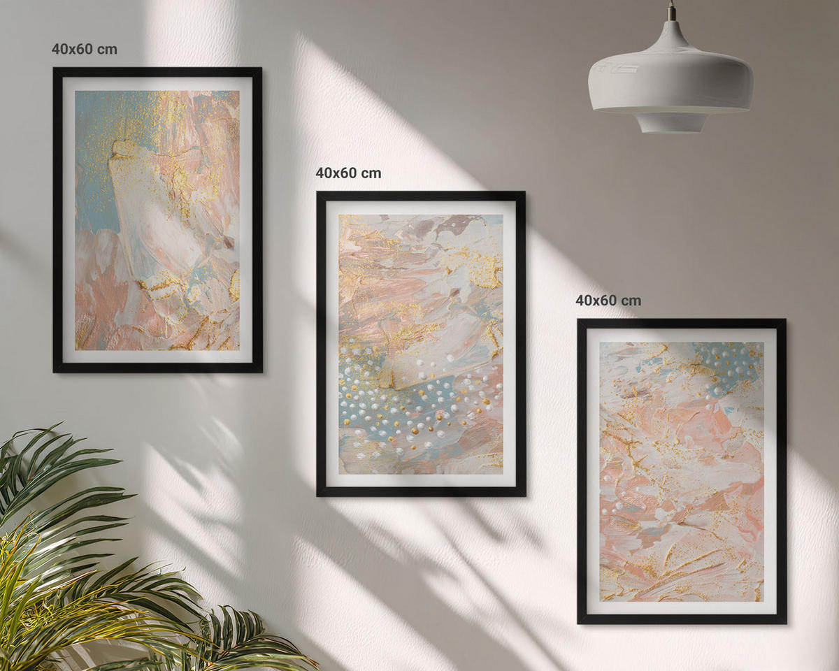 WANDBILDER 3er-Set - 40x60 cm Schwarzer Rahmen - Abstrakte Pastellmuster - Schwarz, Kunststoff (40/60cm) - ArtPrintCave