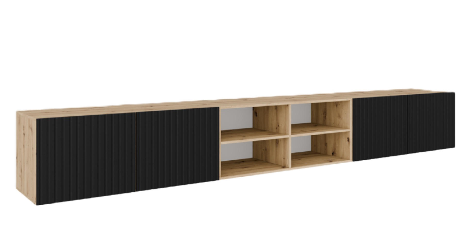 TV-SCHRANK Artisan Schwarz RIO Offene Regale Gerillt 300 cm - Schwarz, Holzwerkstoff (300/41/40cm) - Sepro Meble