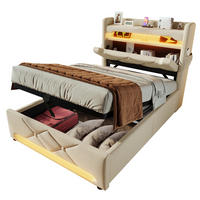POLSTERBETT 90/200 cm beige Stauraum mit USB-Anschluss und LED-Beleuchtung - Beige, Textil (90/200cm) - OKWISH