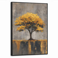 LEINWAND Bilder mit Rahmen - Baum - Blätter - Gold - Abstrakt - 70x100 - Grau, Textil (70/100cm) - MuchoWow