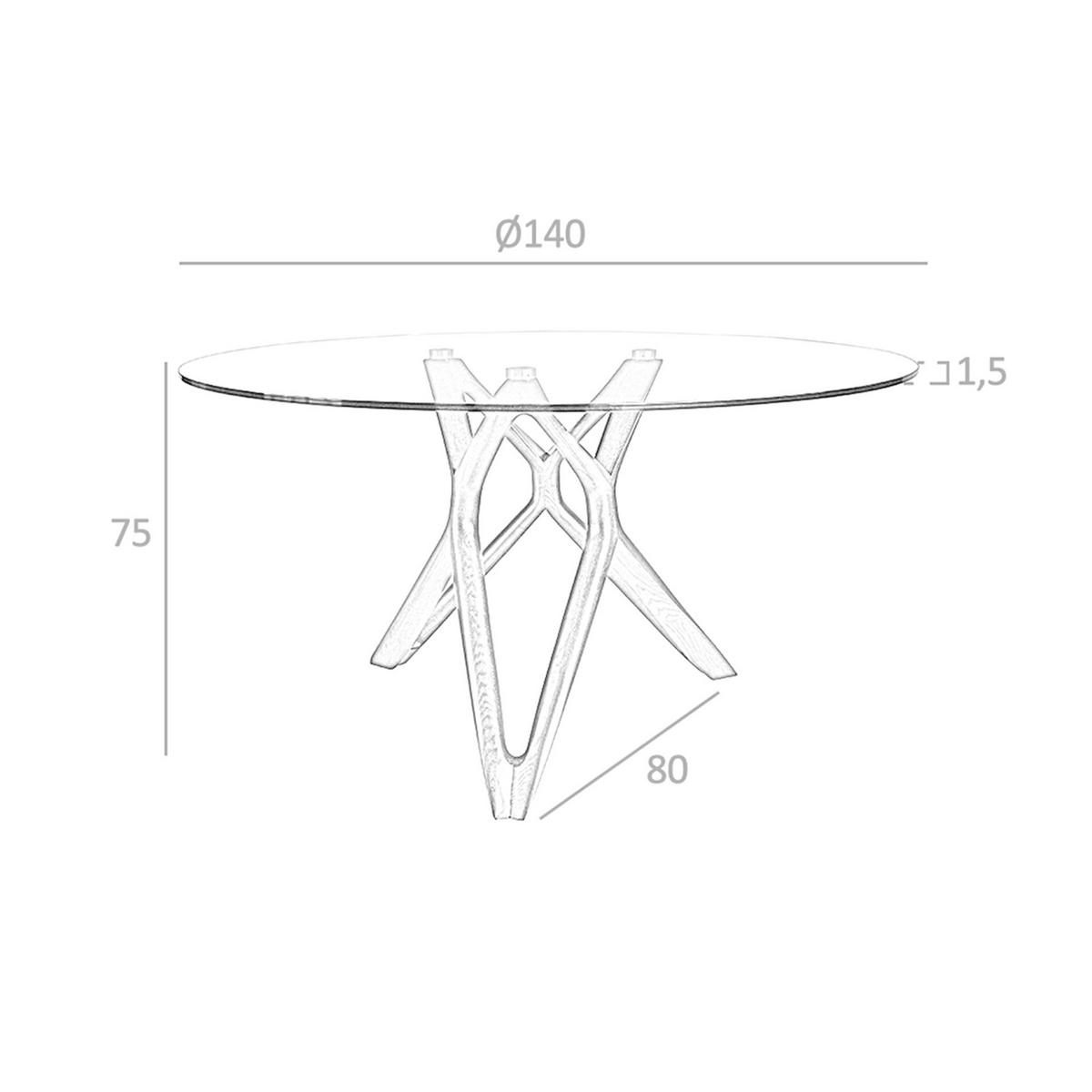 ESSTISCH Esstisch runde gehärtetes Glas aus walnussfarbenes Holz Ø140/75 cm - Transparent/Walnussfarben, Holz (140/140/75cm) - ANGEL CERDA
