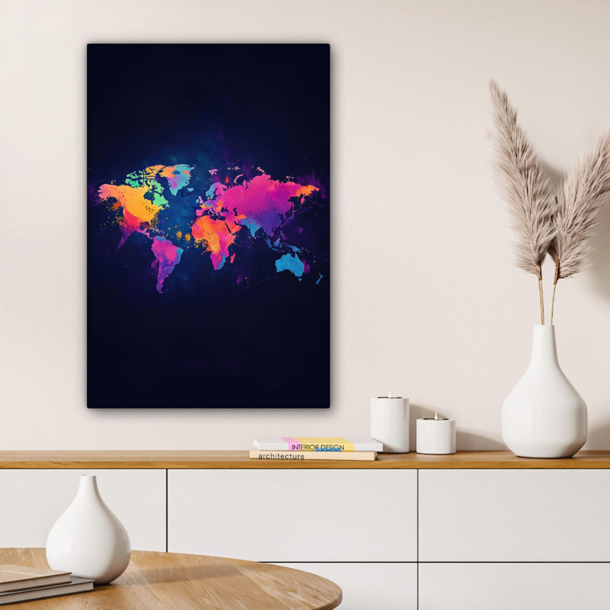 LEINWANDBILD Weltkarte - Bunt - Graffiti 40x60 cm - Multicolor, Textil (40/60cm) - MuchoWow