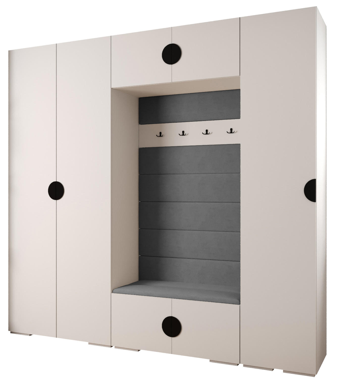 Abiks Möbel Garderoben-Set Weiß, Grau, Schwarz 250x236.7x47 cm