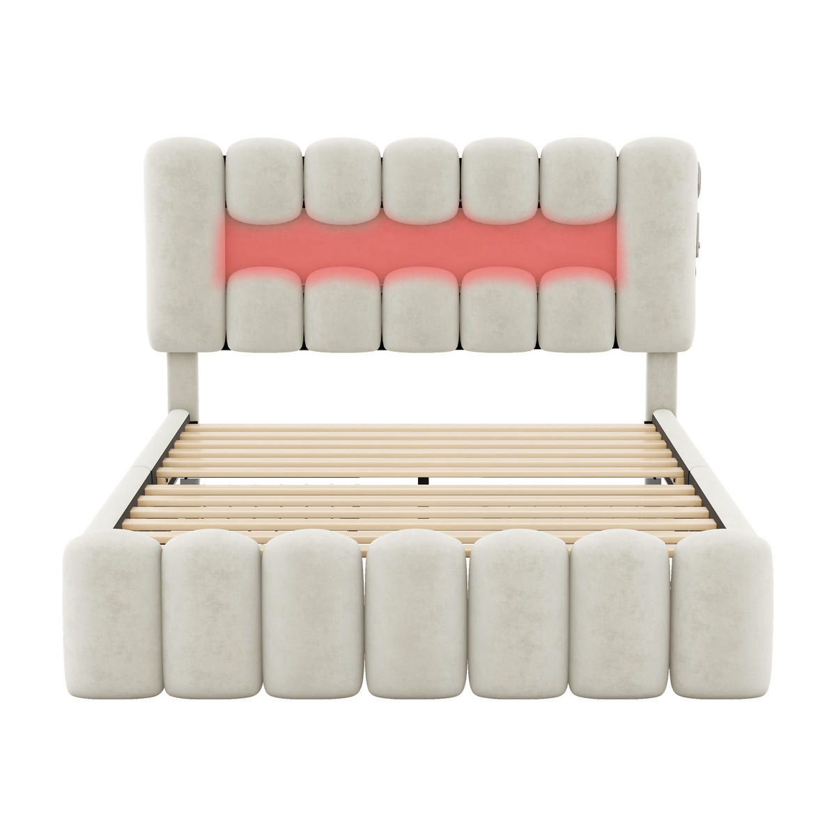 POLSTERBETT 140/200 cm Beige mit 4 Schubladen und LED-Beleuchtung - Beige, Textil (140/200cm) - OKWISH