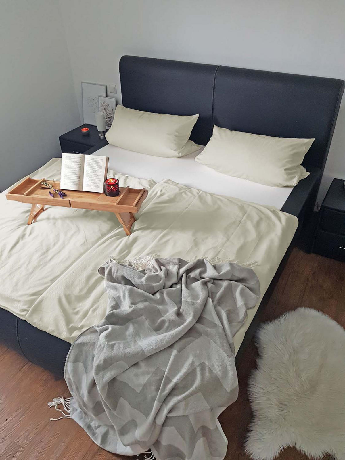BETTWÄSCHE, 80x80 cm + 140x200 cm, 80% Baumwolle, 20% Polyester, Grau - Creme, Naturmaterialien (140/200cm) - Zollner