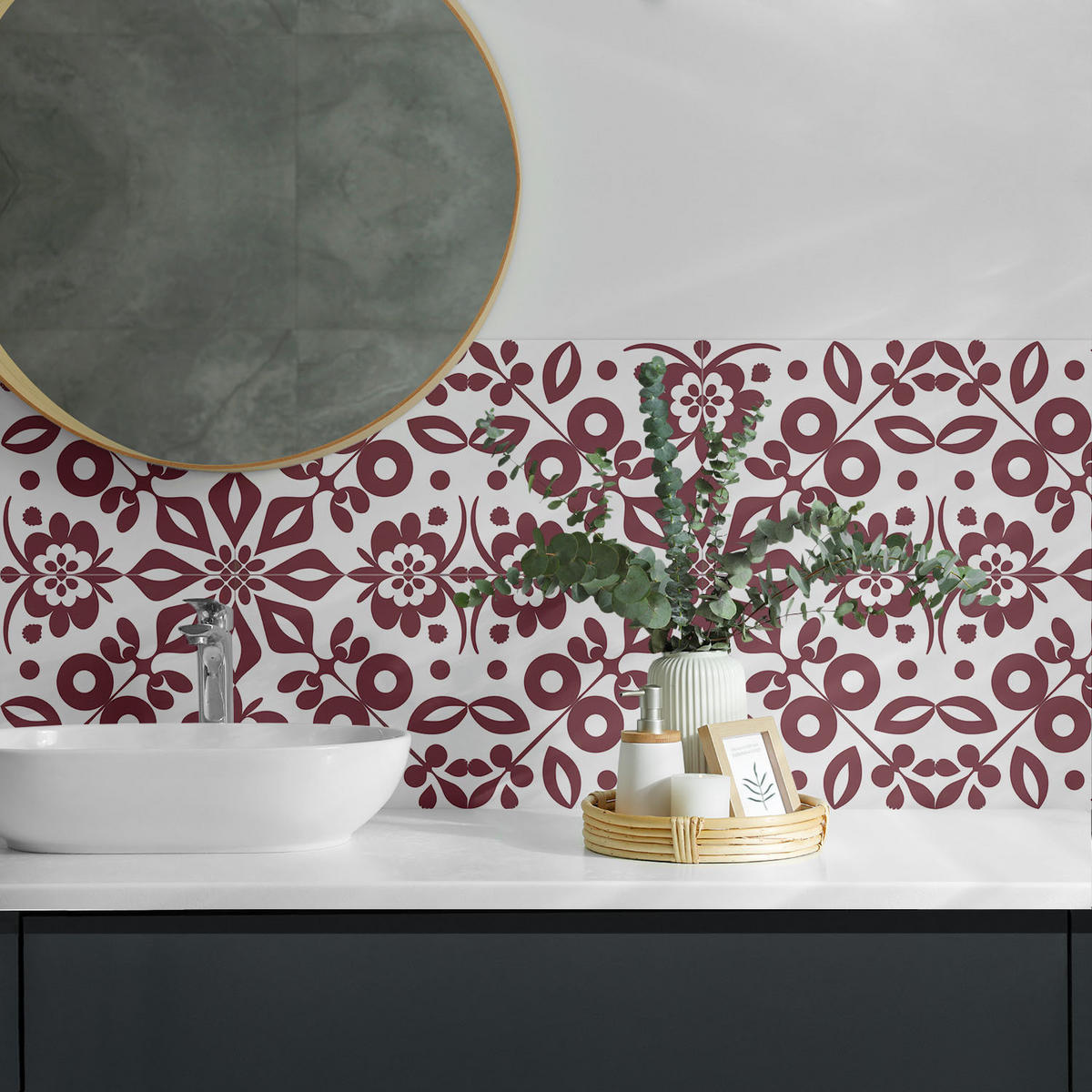 WANDPANEEL 4x 50x50 cm selbstklebend Rosaria - Bordeaux, Kunststoff (50/1.6/50cm) - Wallfluent