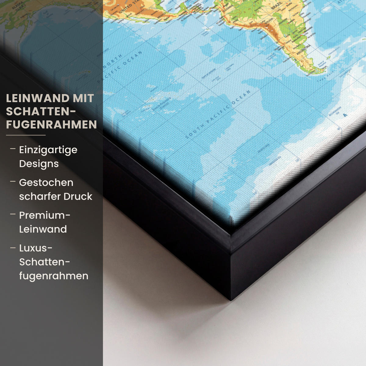 LEINWAND Bilder mit Rahmen - Weltkarte - Statistisch - Blau - Erde - Bildung - 30x20 - Blau, Textil (30/20cm) - MuchoWow