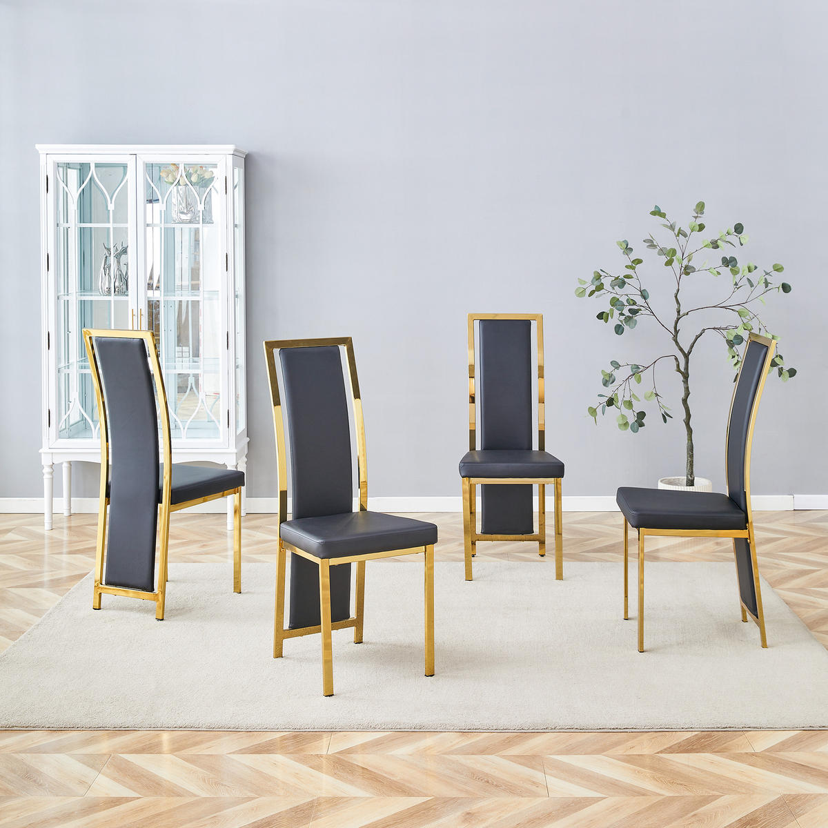 STUHL-SET DE-36610 4 Stück mit PU-Bezug und Metallrahmen Schwarz - Schwarz, Metall (42.7/109/44cm) - ComfortXL