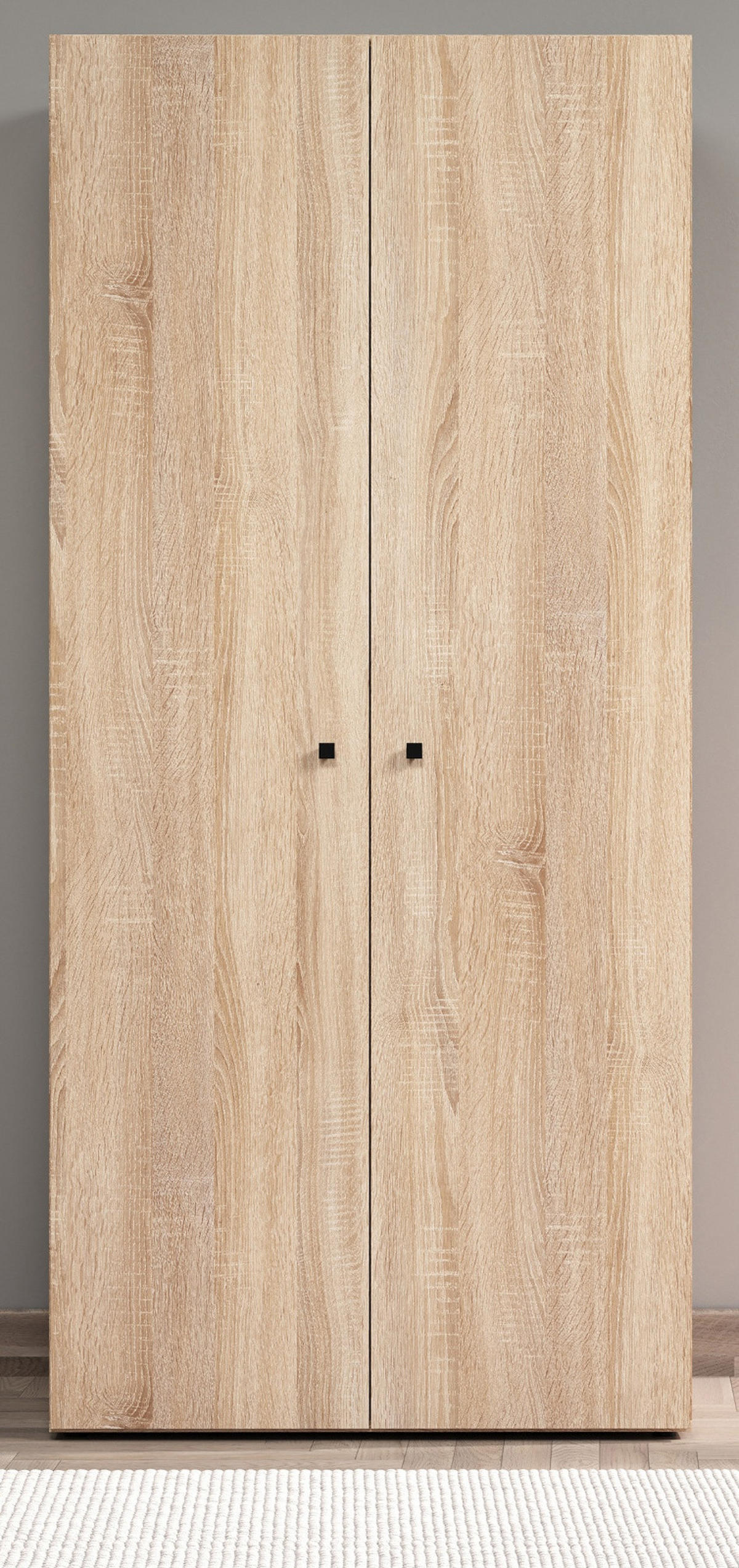 KLEIDERSCHRANK Eiche Sonoma hell 81 x 176 cm, Drehtürenschrank 2-türig - Schwarz/Sonoma Eiche, Holzwerkstoff/Kunststoff (81/176/51cm) - Top.Furn