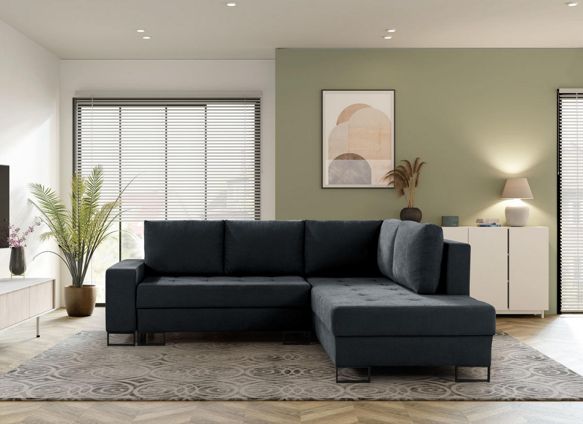 ECKSOFA mit Schlaffunktion Rechts Schwarz Chenille - 245x200 cm - Trevi - Schwarz, Holzwerkstoff/Textil (245/200cm) - Ravio