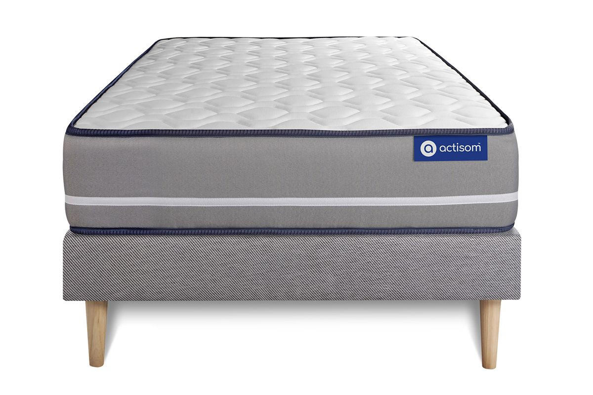 BETT Actilatex pur Latex und Memory-Schaum 90 x 200 cm h3 - Kit Bettgestell Grau - Beige/Grau, Karton/Holz (90/200cm) - ACTISOM