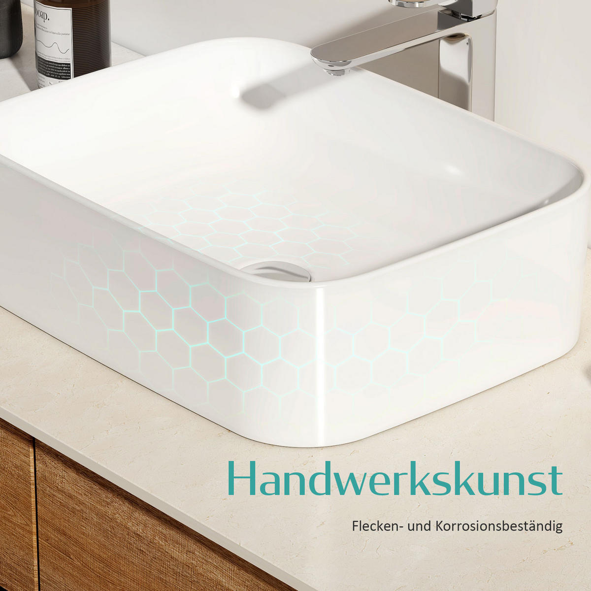 WASCHBECKEN mit pflegeleichter Oberfläche Weiß 61 / 38 / 15 cm - Weiß Hochglanz, Keramik (38/15/61cm) - EMKE