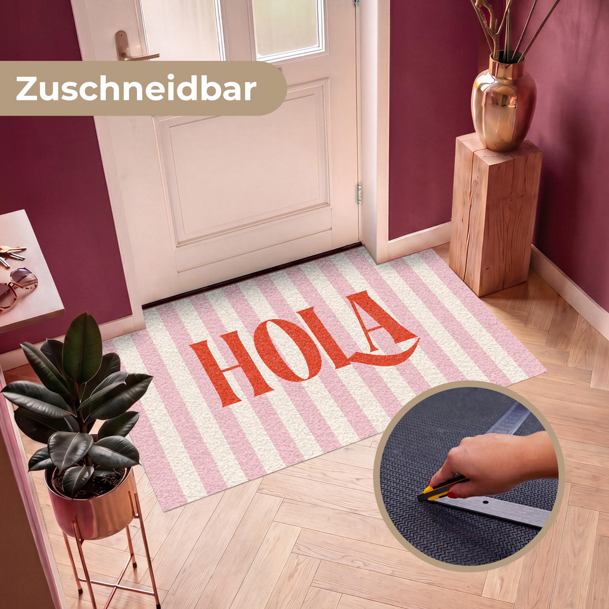 ROHOŽKA Hola - Citát - Pruhy - Pastelová - Ružová - Červená - Biela 150x90 cm - ružová, plast (150/90cm) - MuchoWow