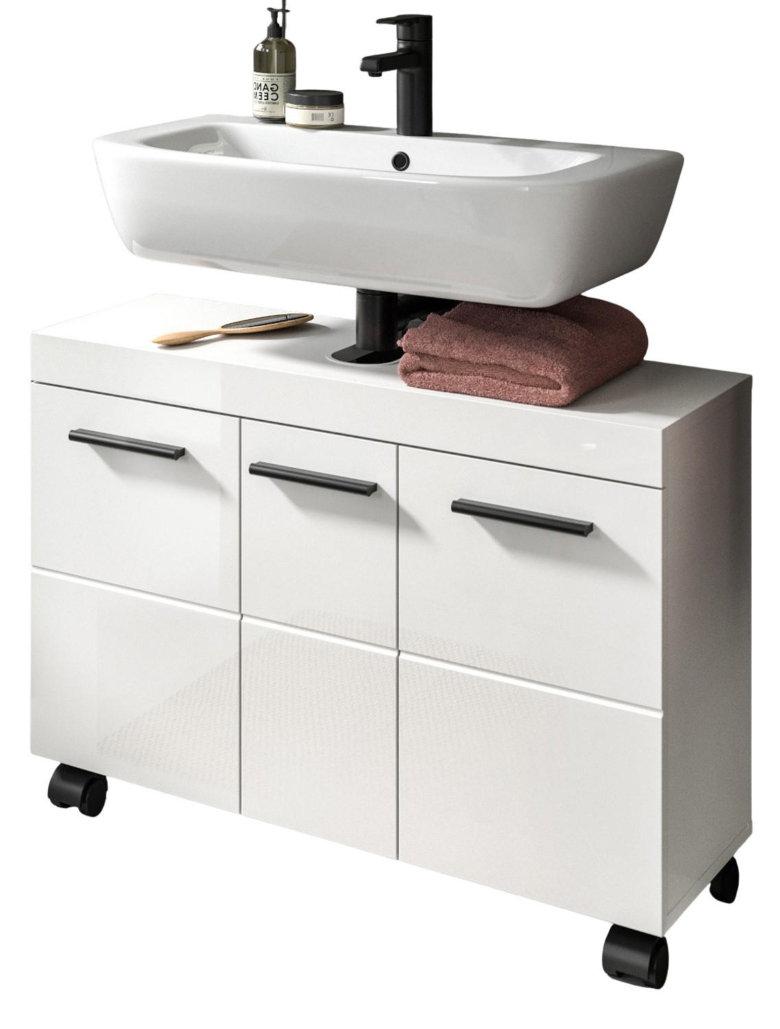 Inn.Furn Waschbeckenunterschrank Weiß Hochglanz 80x30x58 cm