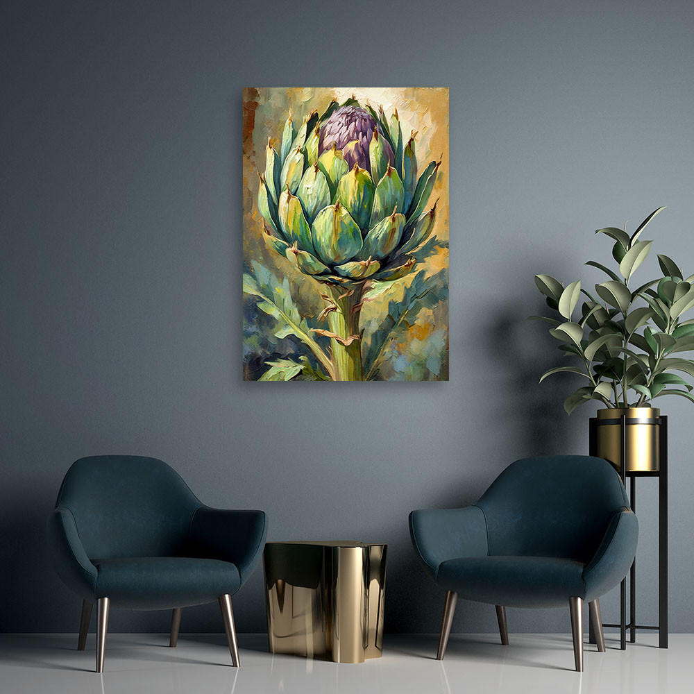 LEINWANDBILD Artischocke Acryl handgemalt 70x100cm - Grün, Textil (70/100cm) - Feeby
