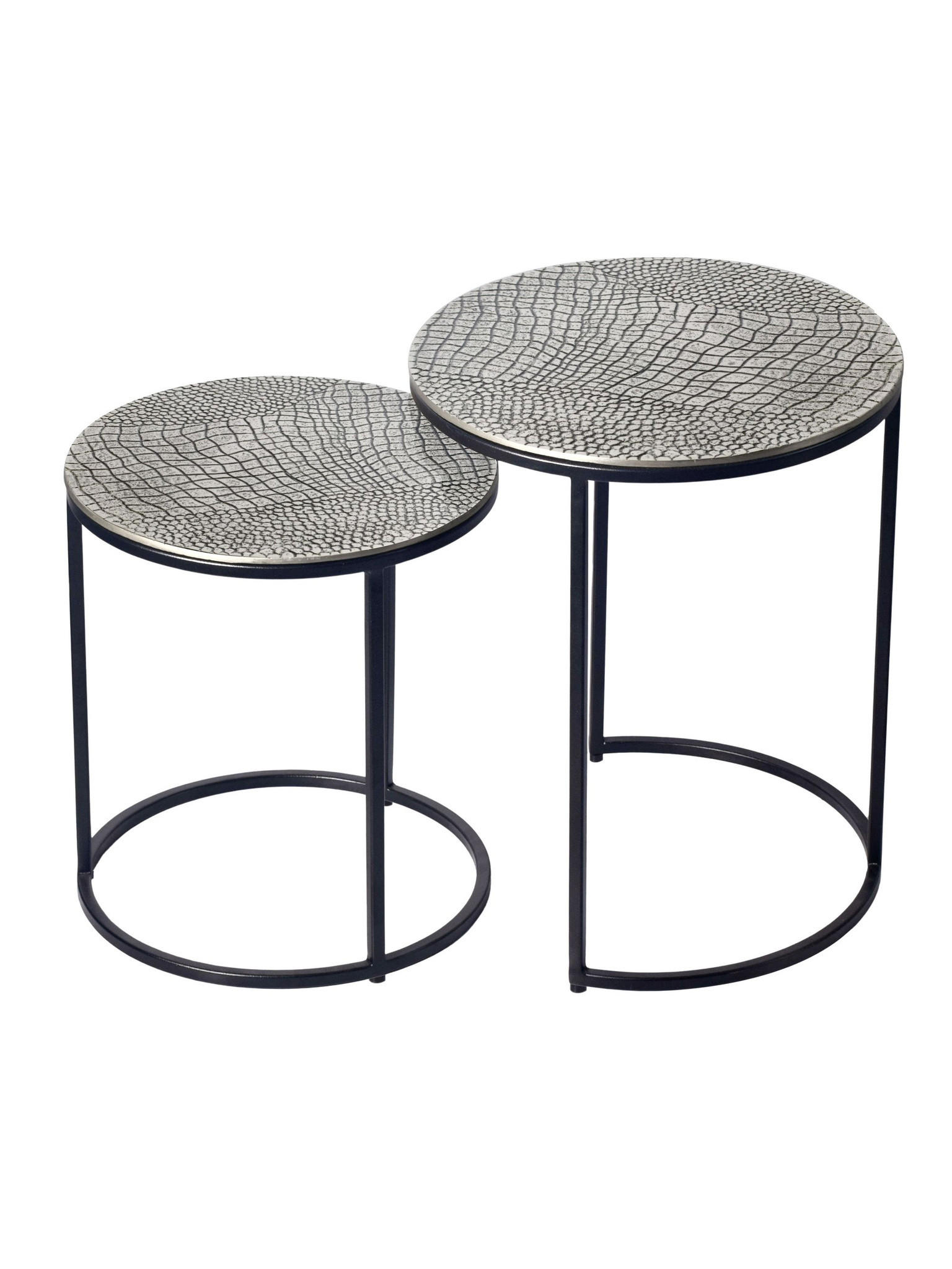 BEISTELLTISCHE 2er-Set VIENNE, Aluminium, handgefertigt, Silber, Ø 40 x 48 cm - Silberfarben/Schwarz, Metall (40/40/48cm) - KADIMA DESIGN
