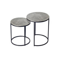 BEISTELLTISCHE 2er-Set VIENNE, Aluminium, handgefertigt, Silber, Ø 40 x 48 cm - Silberfarben/Schwarz, Metall (40/40/48cm) - KADIMA DESIGN
