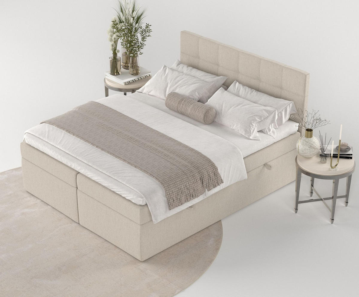 BOXBETT Tari Beige 180/200 cm mit Matratze und Topper - Beige/Schwarz, Holz/Holzwerkstoff (180/200cm) - Maison de Reve
