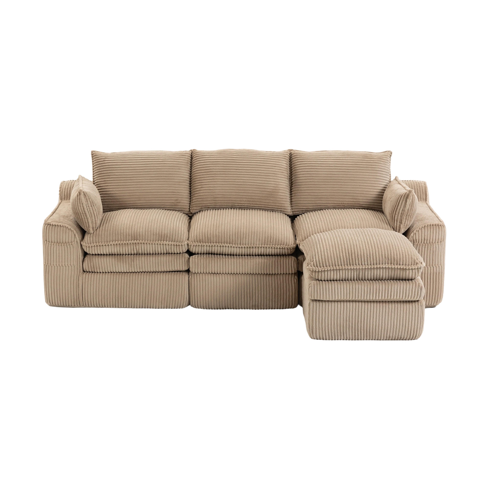 3-SITZER ECKSOFA Cord Khaki mit Hocker und Kissen - Hellbraun, Textil (263/167cm) - WISHDOR