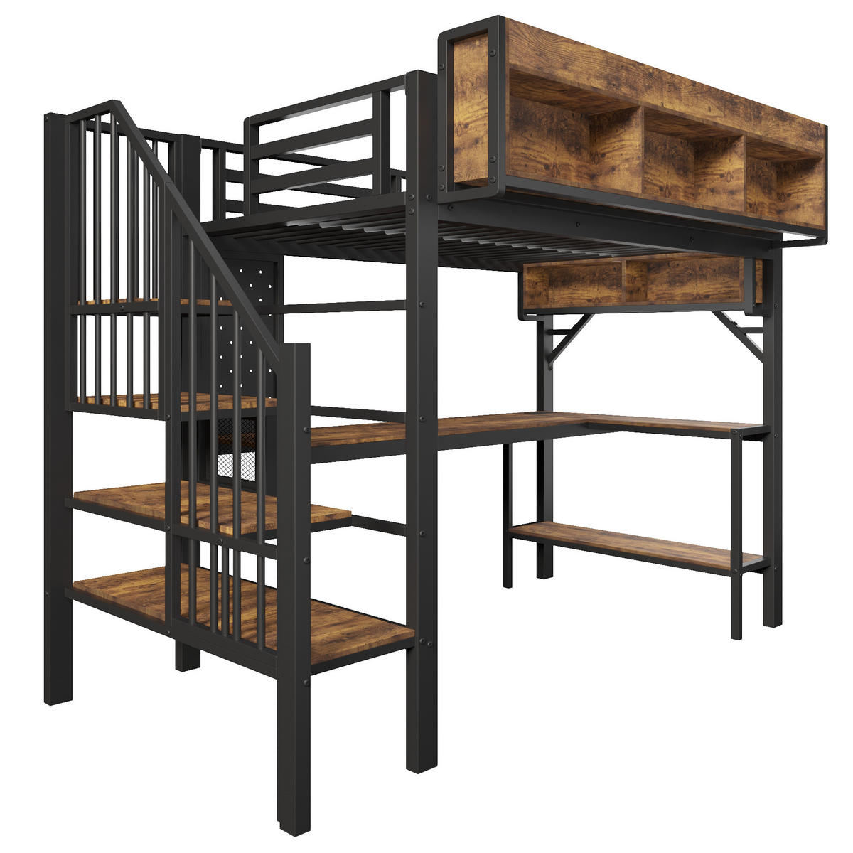 HOCHBETT 90/200 cm Schwarz mit Eckschreibtisch, Stauraum und LED - Schwarz, Holz (90/200cm) - Oxeza