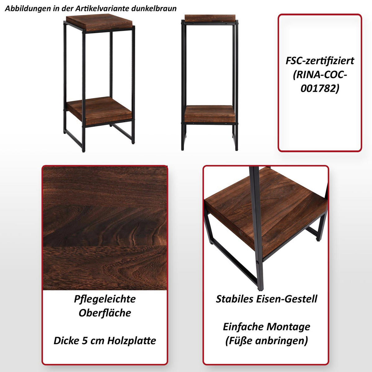 BLUMENTISCH quadratisch Dunkelbraun - Dunkelbraun, Holzwerkstoff (32/30/82cm) - MCW