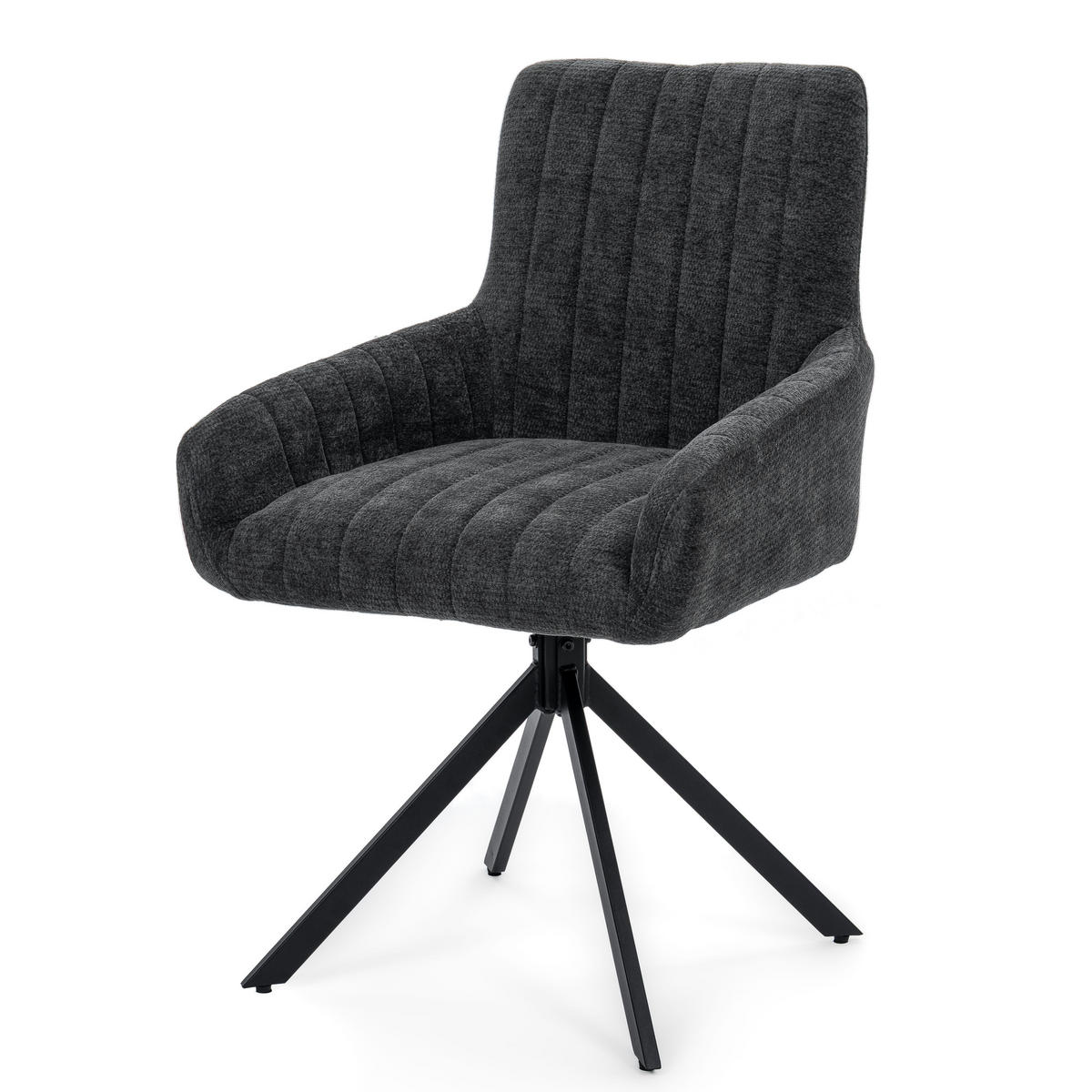 STUHL LUINO drehbar gepolsterter mit Steppung - graphit - Chenille - Dunkelgrau/Schwarz, Textil/Metall (58/87/60cm) - NEW HOME