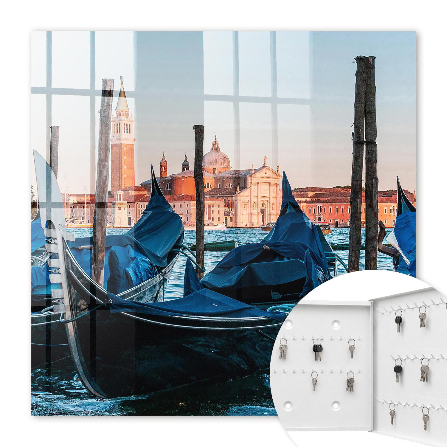 SCHLÜSSELBOX Weiß 30x30 cm – Türöffnung nach rechts - Italienische Landschaft - Blau, Metall (30/30/5cm) - TULUP
