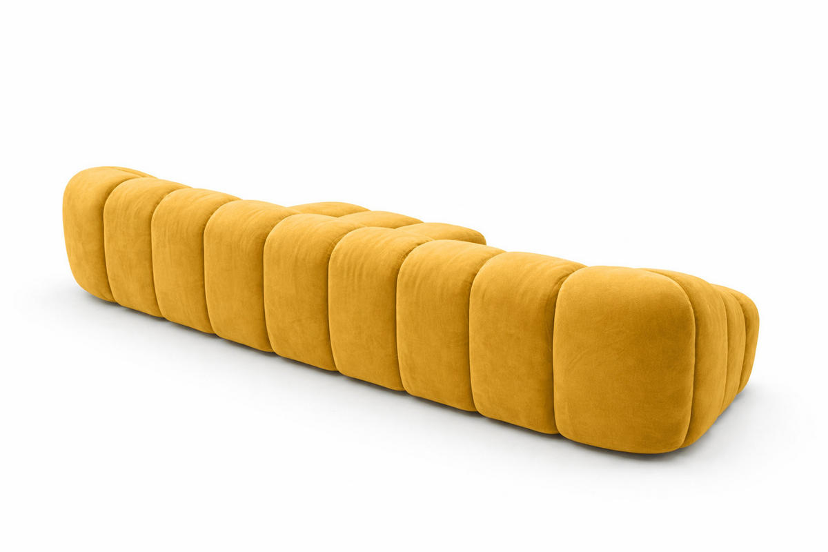 ECKSOFA Modulare L-Form, Veloursstoff Bluvel, Golden, Rechts, CROISSANT XL - Goldfarben, Holz (340/190cm) - Kaiser Möbel
