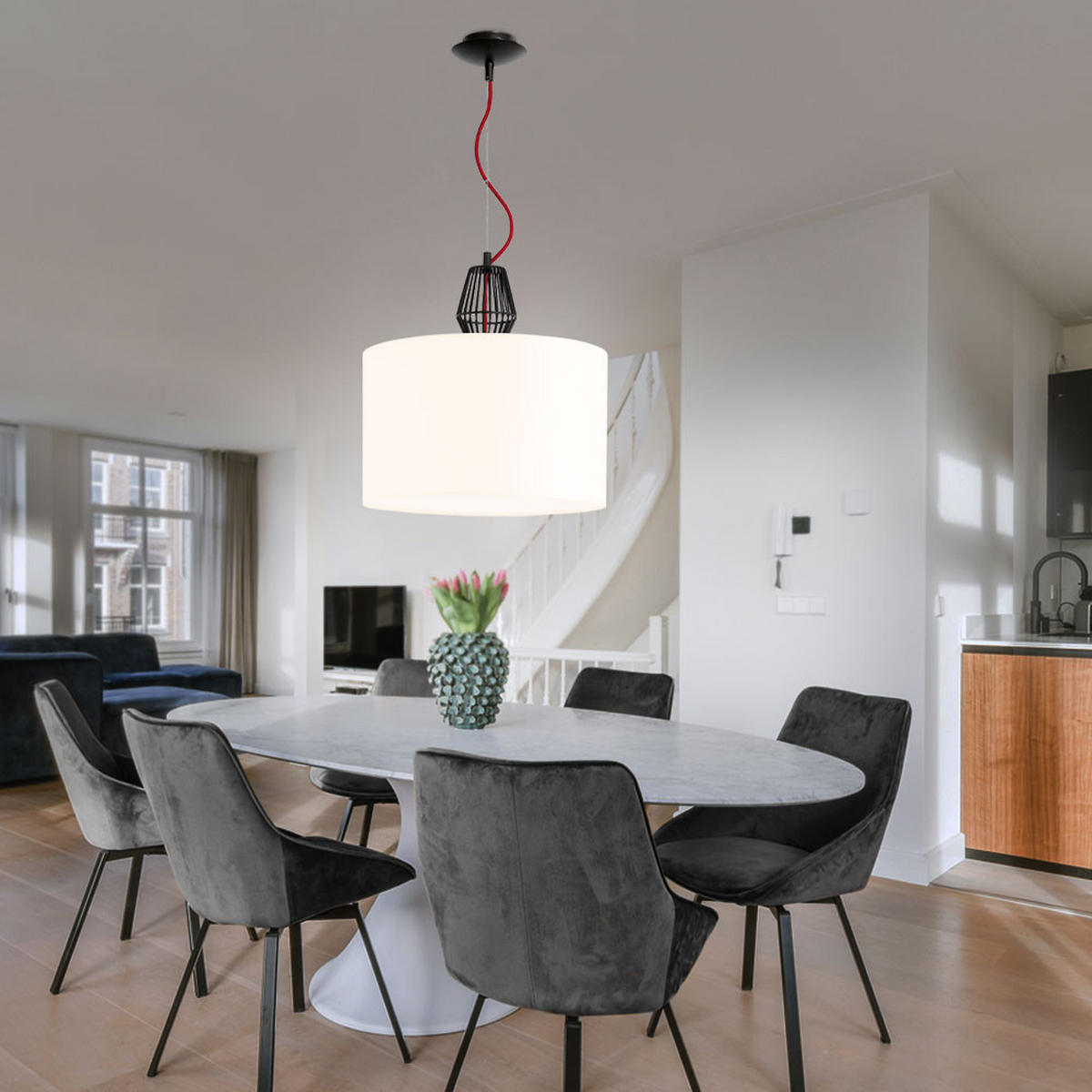 LED HÄNGELEUCHTE Metall Textil Weiß - Weiß, Metall (35.5/35.5/22cm)