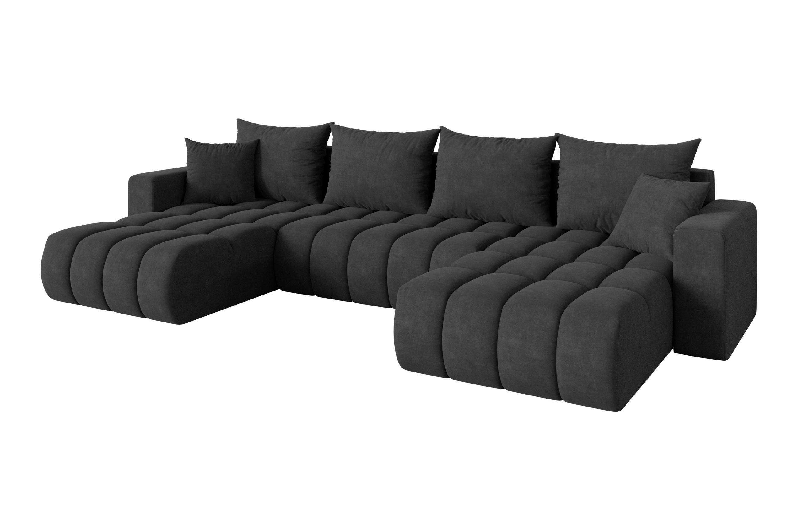 SEDACÍ SOUPRAVA DO U s funkcí spaní a úložným prostorem MILA-U-v1 378x194x86 tmavě šedá velur - černá/antracitová, kompozitní dřevo/textil (378/86/194cm) - ALTDECOR