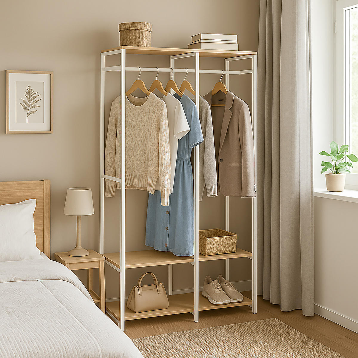 ŠATNA - bílá, kov/kompozitní dřevo (94.5/180/40cm) - Relaxdays