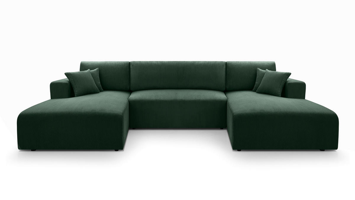 WOHNLANDSCHAFT Catea Grün 364/145/85 cm mit Schlaffunktion - Schwarz/Grün, Kunststoff/Textil (364/84/145cm) - AX Living