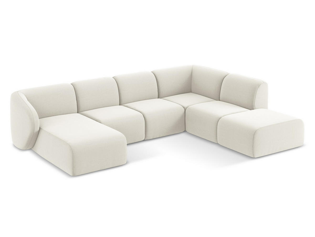 POUF Bouclé Stoff Weiß - Schwarz/Weiß, Holzwerkstoff/Kunststoff (72/42/94cm) - Makamii