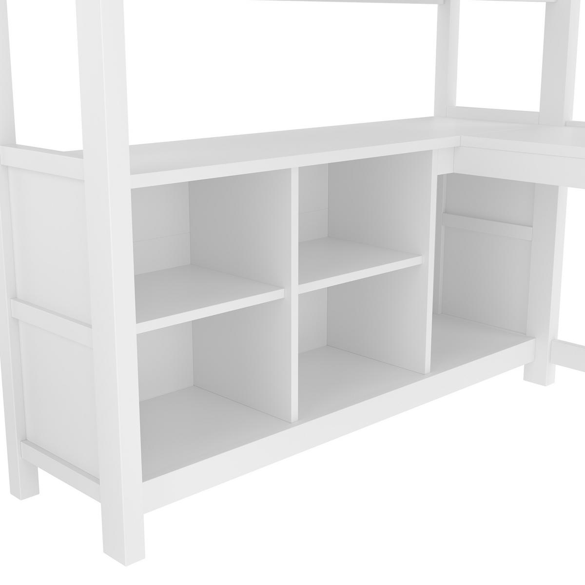 HOCHBETT 140/200 cm in Weiß – mit Schreibtisch, Regalen und Kleiderschrank - Weiß, Holz (140/200cm) - BEAOK