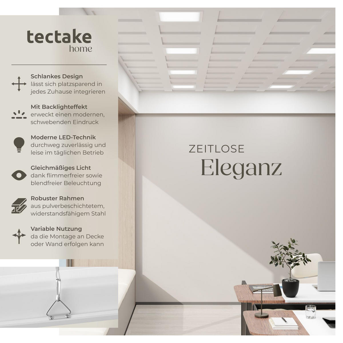 LED-PANEEL Lucerna, vielseitige Einsatzmöglichkeiten, weiß - Weiß, Textil (29.5/29.5/3.4cm) - tectake