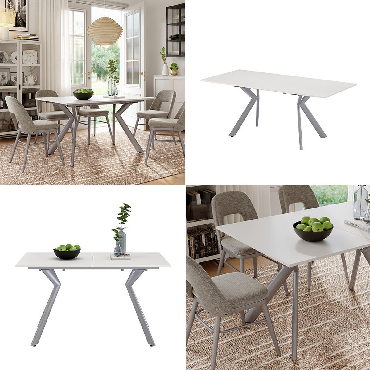 ESSTISCH Trill Weiß/Grau 140 x 90 cm ausziehbar - Weiß/Grau, Holzwerkstoff (90/140/76cm) - Vicco