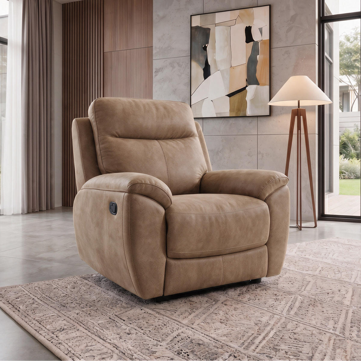 RELAXSESSEL Dolce, Fernsehsessel mit Relaxfunktion, 98 cm, Sandfarben, Velours - Braun, Textil (98/106/100cm) - Beautysofa